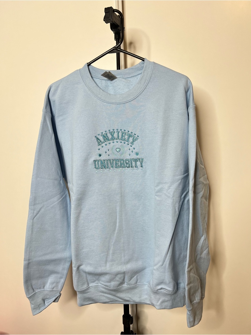 Gildan Light Blue 'Anxiety University' Crewneck Sweatshirt